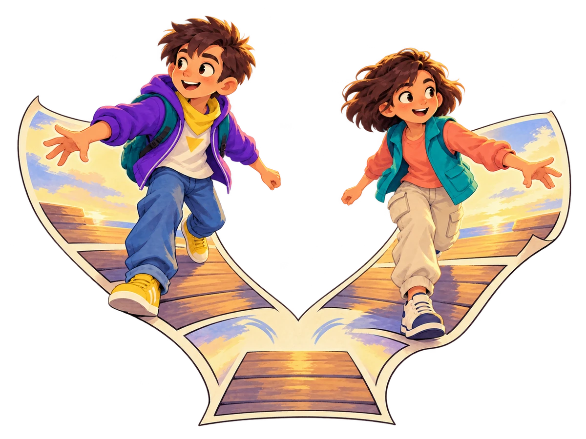 A comic strip forks into two story paths, with Alex on one continuation and Alexa on the other.